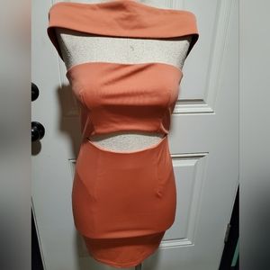 Tiger Mist Coral Fitted Cut Out Dress (M)